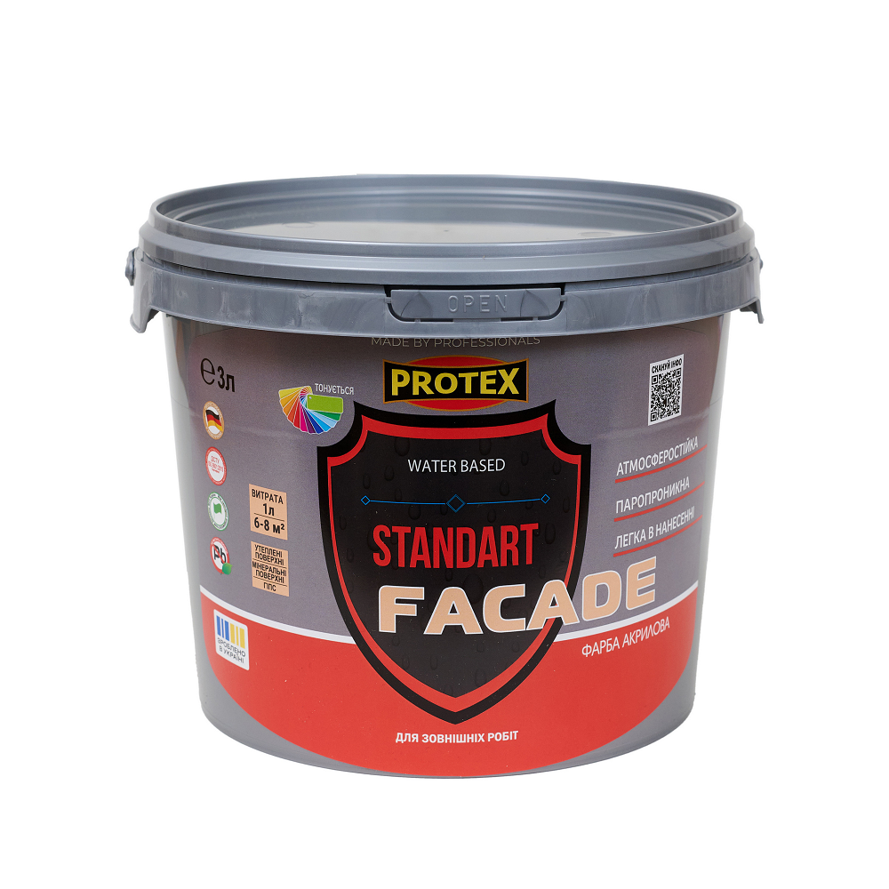 Фарба фасадна акрилова водоемульсійна PROTEX FACADE STANDART біла 3 л